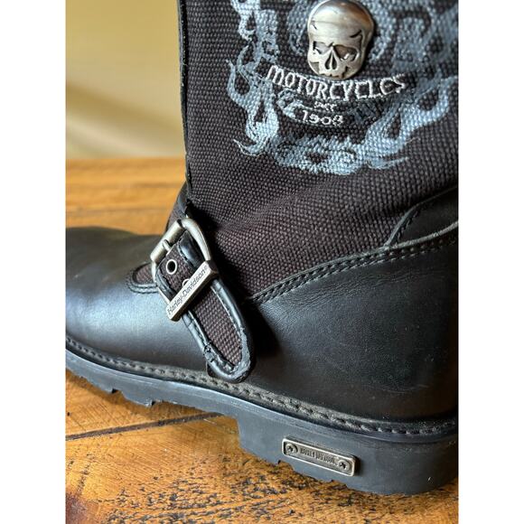 Harley Davidson‎ Mens Black Leather Riding Biker Boots Strap Skull Size 10 US - Picture 10 of 13